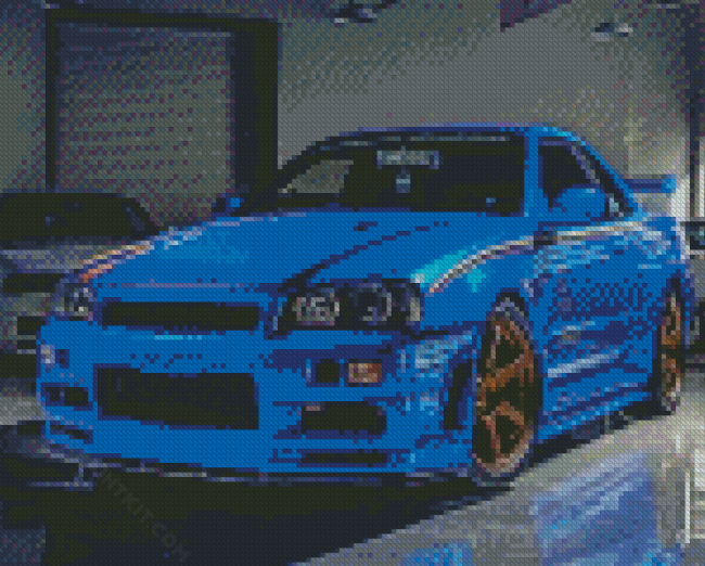 Blue R34 Skyline diamond painting