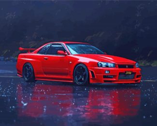 Red R34 Skyline diamond painting