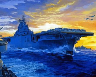 Military Ships USS Enterprise At Sunset diamond painting