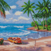 Coconut Trees Fishing Boat Diamond Painting