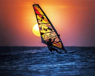 Silhouette Windsurfing At Sunset Diamond Painting