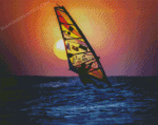 Silhouette Windsurfing At Sunset Diamond Painting