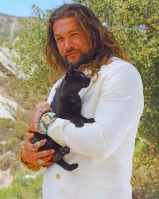 Jason Momoa With Black Cat Diamond Painting