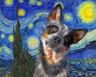 Starry Night Australian Cattle Dog Diamond Painting