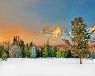 Snow Sawtooth Mountains Diamond Painting art