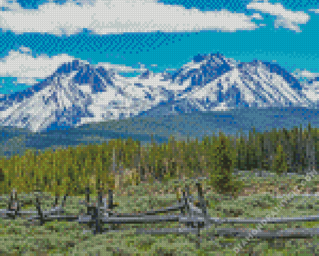 Snowy Sawtooth Mountains Diamond Painting art