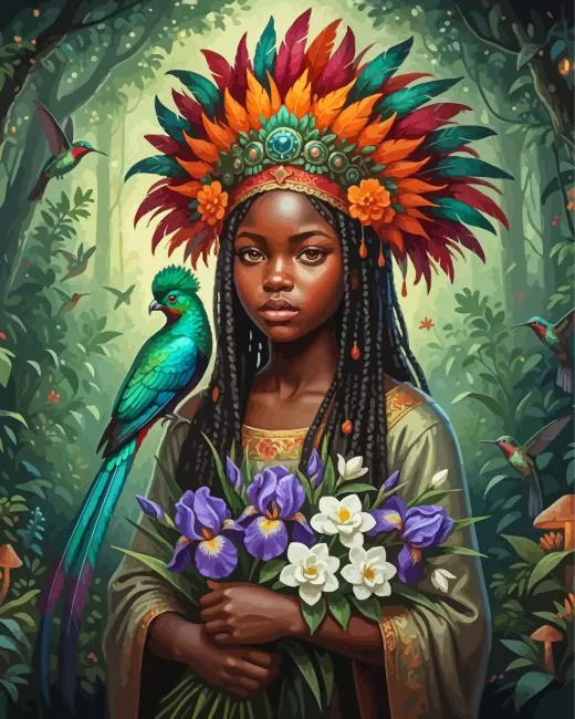 African Girl and Bird paint by number African Girl And Bird Diamond Painting
