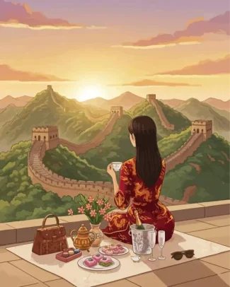 Chinese Girl Picnic Diamond Painting