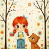 Girl And Bear Diamond Painting
