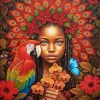 Parrot And African Girl Diamond Painting