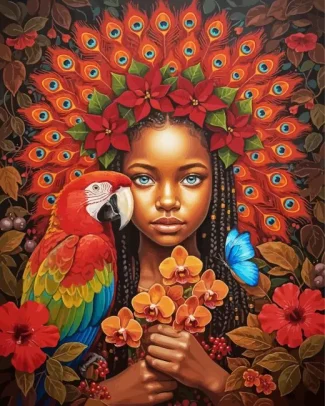 Parrot And African Girl Diamond Painting