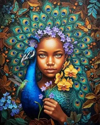Peacock African Girl paint by number