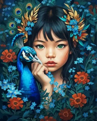 Peacock And Asian Girl Diamond Painting