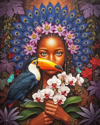 Toucan And African Girl Diamond Painting