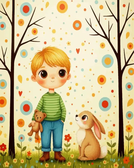 boy and bunny paint by numbers Boy And Bunny Diamond Painting