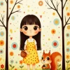 Girl And Squirrel Diamond Painting
