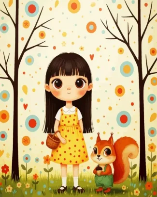 Girl And Squirrel Diamond Painting
