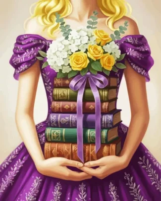 Girl Books And Flowers Diamond Painting