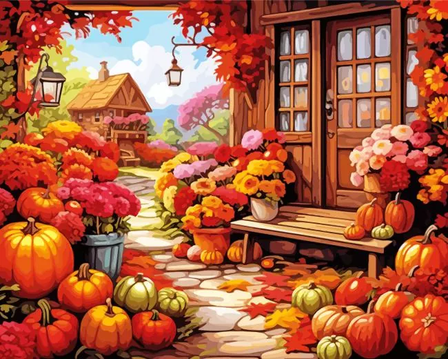 pumpkins-harvest paint by number Delicious Breakfast Diamond Painting