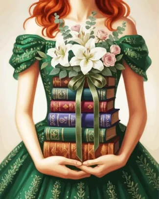 Redhead Girl And Books Diamond Painting