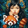 Red Panda And Asian Girl Diamond Painting
